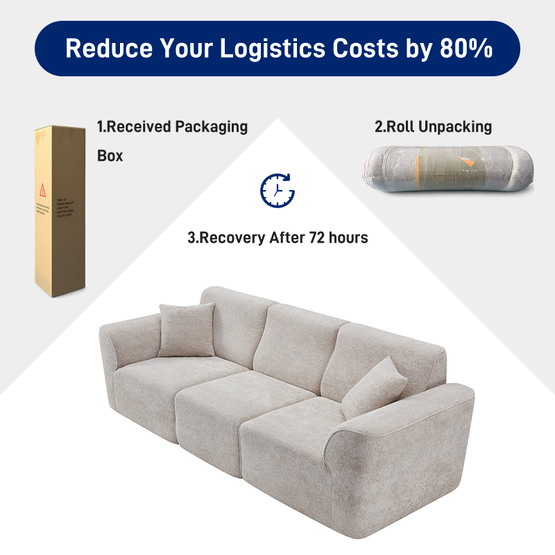 S280 Modern Italian Minimalist 3 Seater Fabric Sofa Designer Modular Living Room Couch Vacuum Compressed Space Saving Furniture