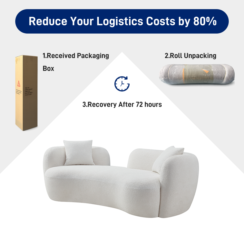 S275 Modern Italian Designer Curved Fabric Sofa High Density Foam Vacuum Compressed Space Saving Living Room Couch Set
