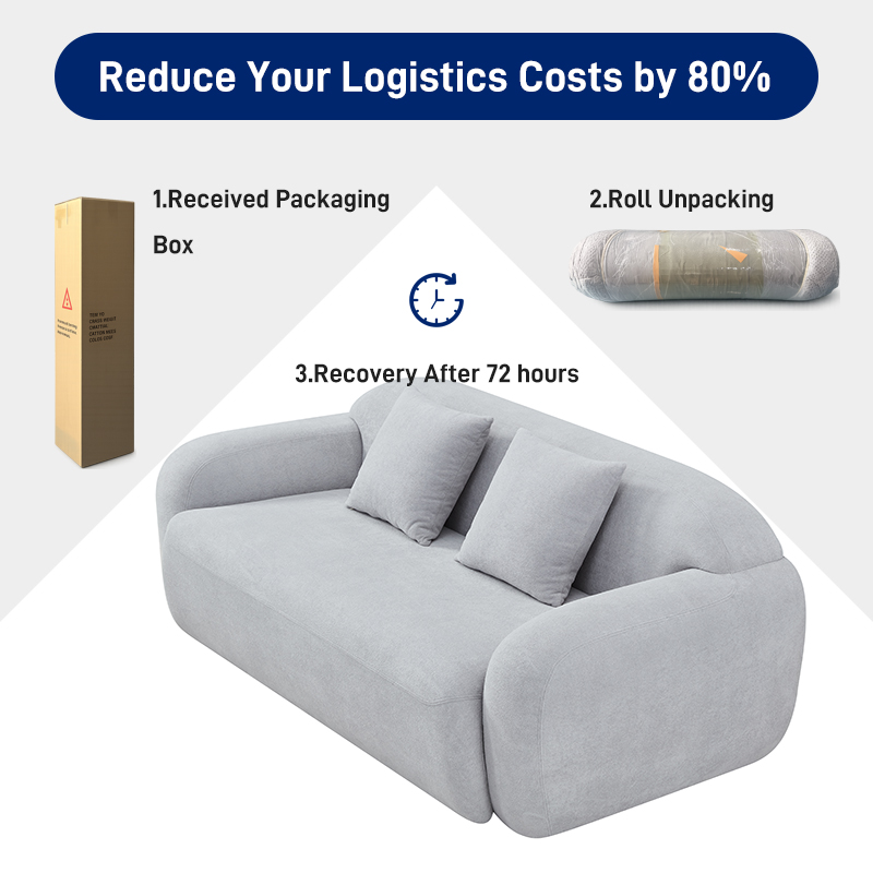 S273-3 Modern Italian Designer Grey Fabric Sofa 3 Seater Modular Loveseat Vacuum Compressed Space Saving Furniture