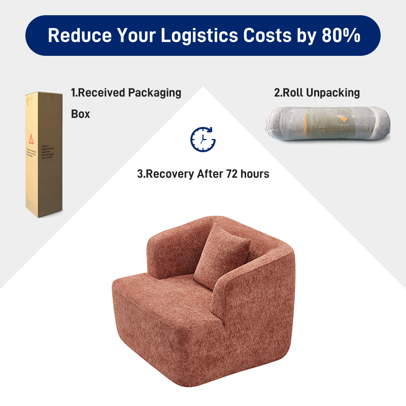 S229 Modern Italian Designer Rust Red Fabric Armchair Single Seater Lounge Chair Vacuum Compressed Space Saving Furniture