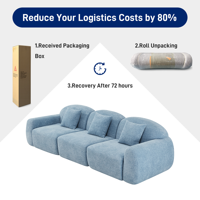 S225-3 OEM Foshan Factory Modern Fabric Sponge 3-seater Segmented Sofa Set Vacuum Packaging Compression Apartment Furniture