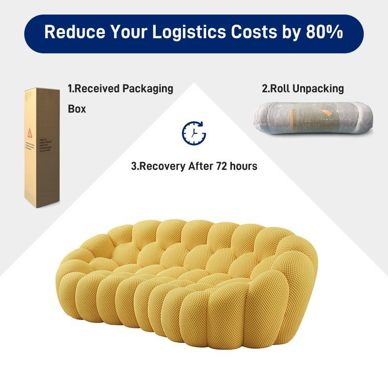 S230-3 Vacuum Packed Curved Bubble Sofa 3 Seater Boneless Couch with Sponge Filling Modern Football Style for Living Room