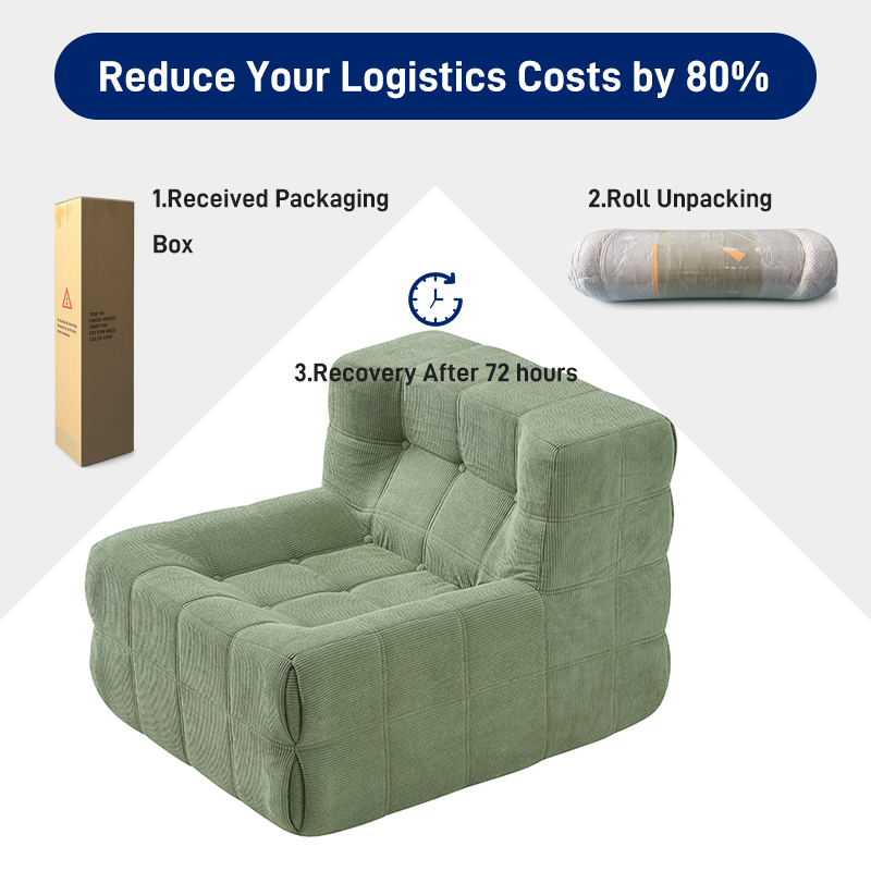 S217-1 Modern Italian Designer Green Corduroy Fabric Armless Chair Modular Single Seat Sofa Vacuum Compression High-density Foam Seat