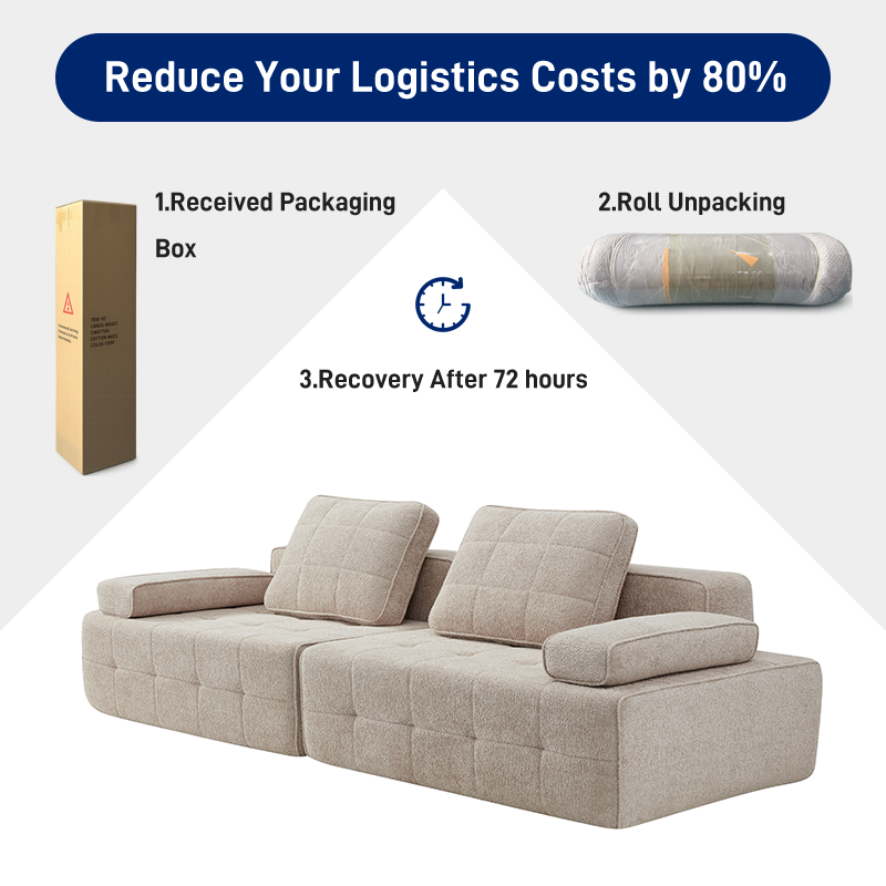 S270 Vacuum Compression Modern Fabric Sofa, Comfortable Living Room Sofa, Space Saving Design No Need to Install Orange Bubble Pedals