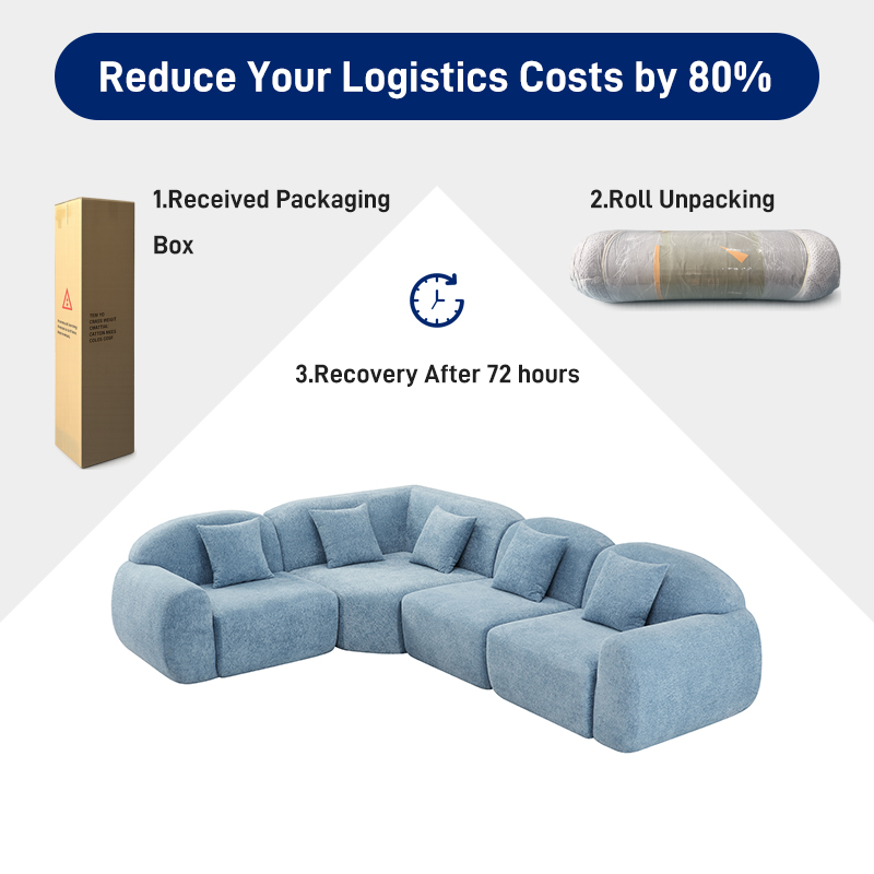 S225-L Vacuum Compression Modern Fabric Sofa, Comfortable Living Room Sofa, Space Saving Design No Need to Install Orange Bubble Pedals