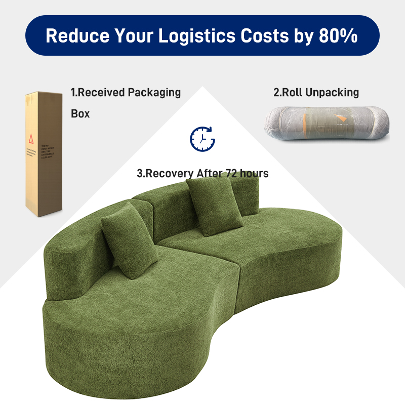 S241-3 Wholesale Factory Italian Minimalist Design Curved Shape 3 Seater Boneless Couch Foam Filling Compressed Sectional Sofa