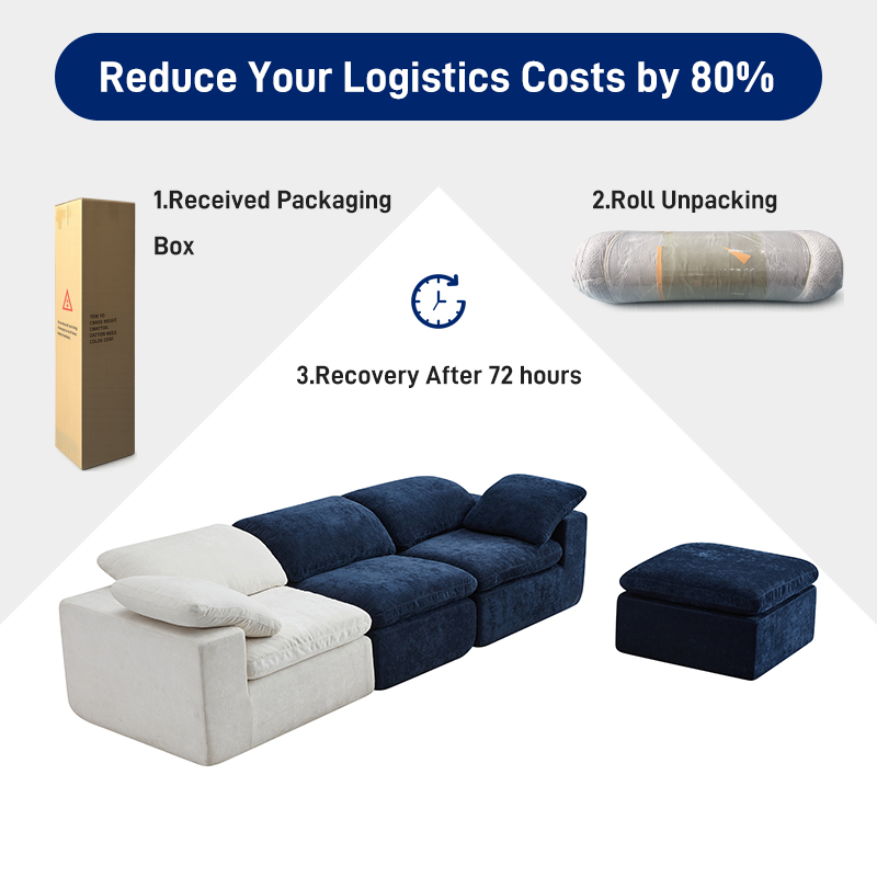 S231-3 Modern Overstuffed Comfortable L Shape Modular Sectional Boneless Foam Couch 3 Seater Compressed Cloud Sofa with Ottoman