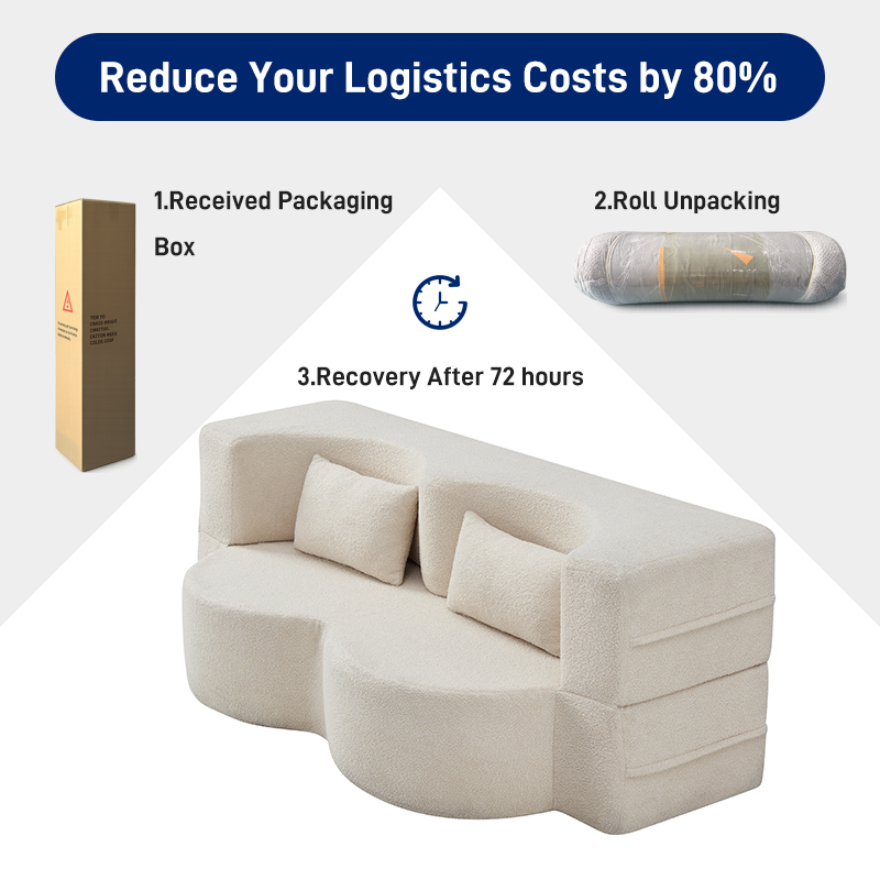 S242 Wholesale Minimalist Vacuum Compressed Foam Boneless Double Sleeper Modern 2 Seater Convertible Folding Compression Sofa Bed