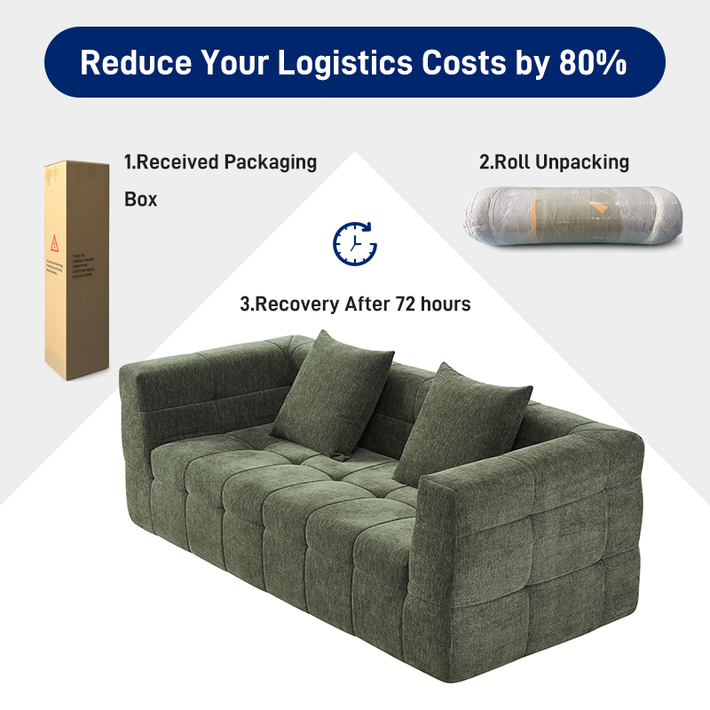 S203 Wholesale Customized Diamond Stitching Loveseat Pink Upholstered Boneless Sponge 2 Seater Couch Vacuum Compressed Sofa