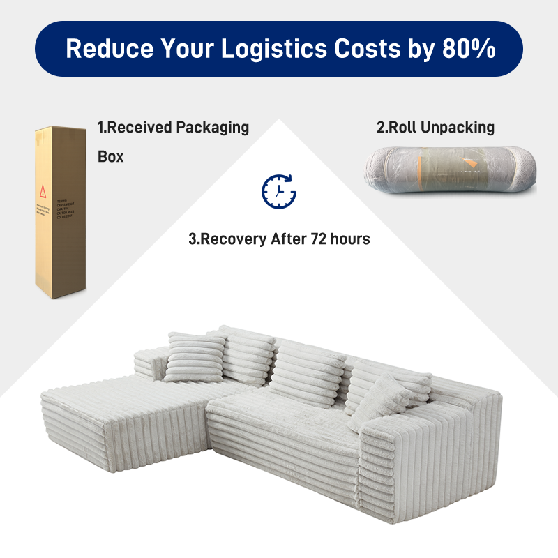 S221-L Wholesale Corduroy Fabric Pure Sponge Filling L-shaped Frameless Floor Sofa Set Vacuum Compressed Packed Sectional Sofa