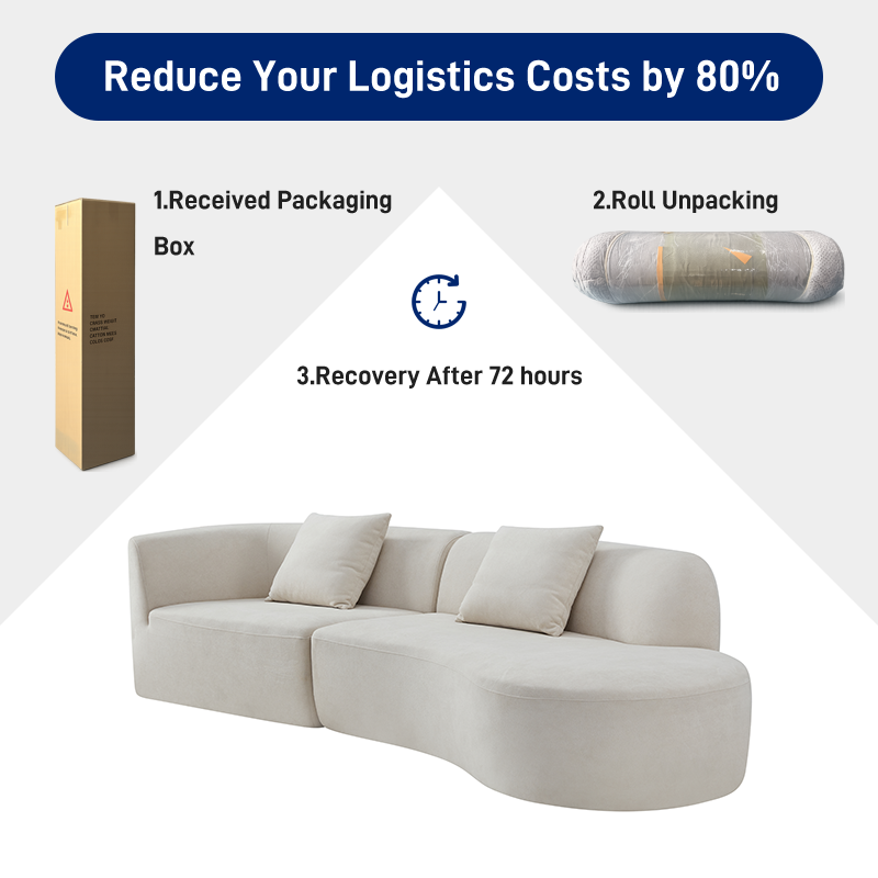 S222 OEM Factory Modern Nordic Style Vacuum Pack Compressed 3 Seater Sectional Curved Sofa for Living Room